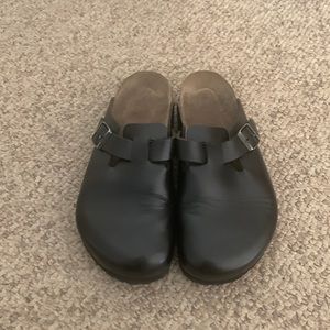 Birkenstock black leather Boston Clog Sofft bed shoes 9
